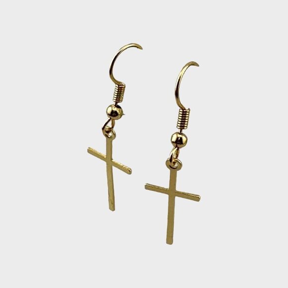 HAND CRAFTED Gold Filled Cross Earrings 18KT Gold Filled NWT - Picture 1 of 11